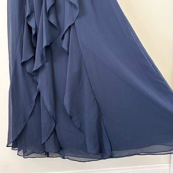 White by Vera Wang Long Chiffon Halter Cascading Bridesmaid Dress in Midnight - Picture 5 of 14